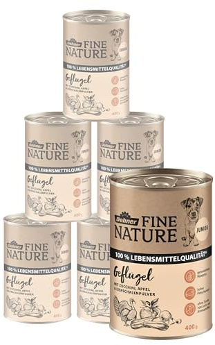 Dehner Fine Nature hundfoder junior, livsmedelskvalitet, fjäderfä, 6 x 400 g (2,4 kg)