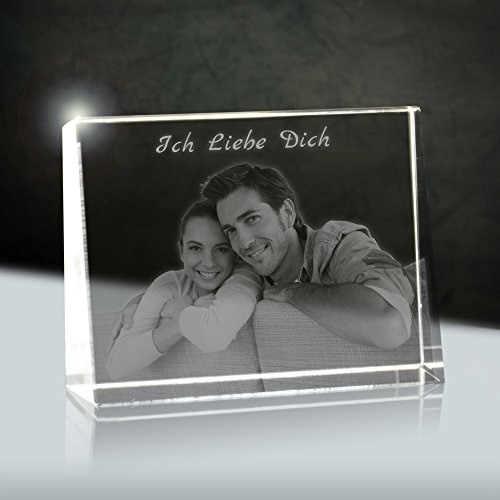 3Dglas Photo gravée au Laser dans Verre de Cristal (2D) | Dimensions : 80 x 60 mm (Petite) | Forme : Cadre Photo (Plat, Tient Seul Debout)