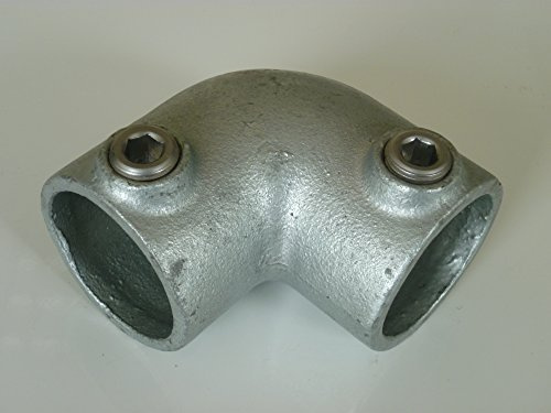 B&T Metall Rohrverbinder Bogen 90° T125, Ø 48,3 mm, (1 1/2) | Temperguss thermisch vollbadverzinkt inkl. Stellschrauben