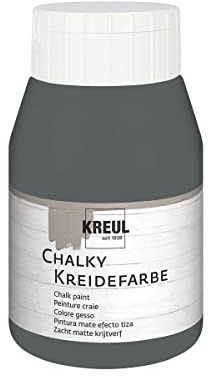 KREUL 75122 - Chalky Kreidefarbe, Volcanic Gray, 500 ml Kunststoffflasche, sanft - matte Farbe, cremig deckend, schnelltrocknend, für Effekte im Used Look