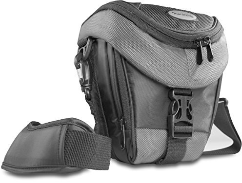 Mantona Colt Kameratasche - Universaltasche inkl. Schnellzugriff, Staubschutz, Tragegurt und Zubehörfach, geeignet für DSLM und DSLR Kameras, schwarz/grau