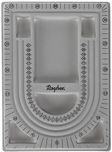 Rayher Design Platte für Perlen, 23 x 33 cm, Kunststoff, graue Beflockung, Perlenbrett, zum Gestalten von Ketten und Armbändern, 8902900, Grau
