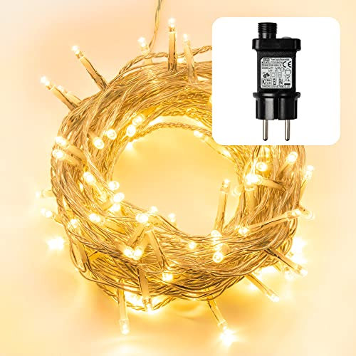 hellum LED Lichterkette Außen mit Timer, 15,9m beleuchtete Länge, 160 LED, Lichterkette warmweiß, strombetrieben mit Stecker, Weihnachtsbaumbeleuchtung mit Kabel transparent 576061