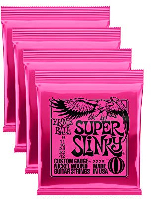 Ernie Ball P02223 - Corde per chitarra elettrica Super Slinky, ferita in nichel, 4 pezzi