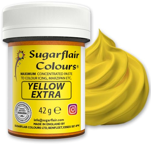 Sugarflair Max Concentrate Paste Lebensmittelfarbe Paste, Yellow Extra, 42g | Hochkonzentrierte Lebensmittel Farbstoff für Marzipan und Fondant, Sorgt für Kräftige, Gleichmäßige Farben
