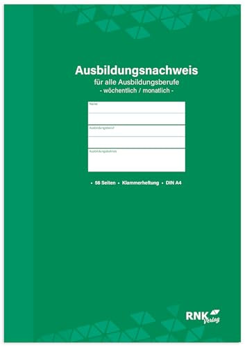 RNKVERLAG - Ausbildungsnachweis-Heft, für alle Ausbildungsberufe, DIN-A4, wöchentliche oder monatliche Eintragungen, Rückstichheftung, 1 Stück