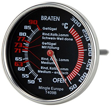 SUNARTIS - Bratenthermometer mit Antihaftbeschichtung | Hochwertiges Edelstahl Bratenthermometer. Fleischthermometer mit Messbereich Braten: von +50°C bis +100°C & Ofen bis +300 °C | 7,5x14,5cm