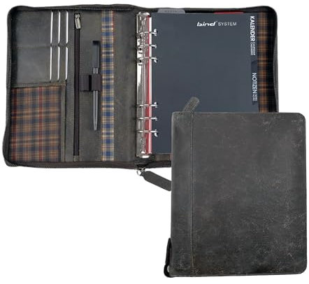 Bind 15503 - Systemplaner Mappe aus split washed Leder in Vintage Optik, braun, ca. 24,5 × 20 × 4 cm, mit A5 Terminkalender 1W=2S (jeweils ab September mit aktuellem Folgejahr)