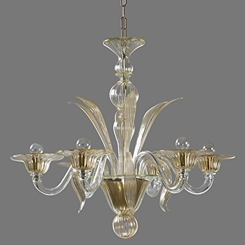 Ca' Serenissima Kronleuchter aus Murano-Glas 6-armig kristall gold