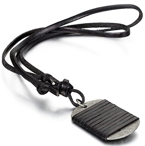 OIDEA Herren Halskette mit Lederseil Dogtag Anhänger: Schwarz Kette aus Leder Verstellbare Länge 40-80cm Militär Erkennungsmarke Schmuck Geschenk für Männer Jungen