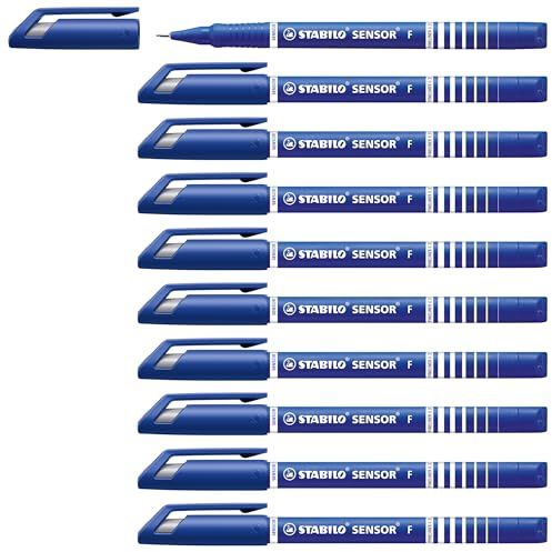STABILO - Fineliner mit gefederter Spitze - SENSOR F - fein - 10er Pack - blau