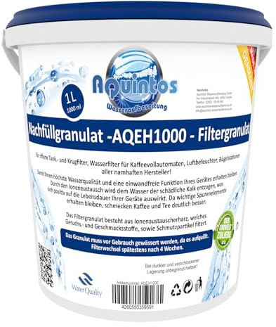 1 L Aquintos AQEH1000 Nachfüllgranulat - Filtergranulat - Ionenaustauscherharz - für offene Krug- und Tankfilter/Tischwasserfilter/Bügelstationen/Luftbefeuchter/Wasserfilter/Filterpatronen