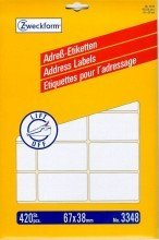 Avery Zweckform© 3348 Adress-Etiketten, 67 x 38 mm, 20 Blatt/420 Etiketten, weiá
