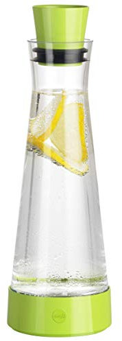 Emsa 515478 Flow Slim Friends Glaskaraffe | mit Kühlelement | 1 Liter | Automatische Verschlussklappe | bis zu 4 Stunden kalt | hellgrün |