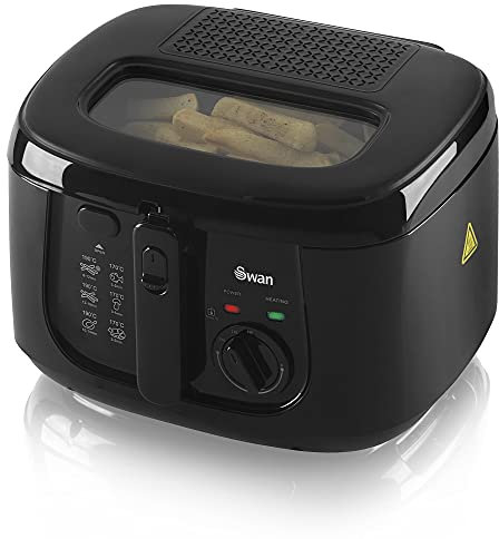 Swan SD6080BLKN 2.5 Litre Deep Fat Fryer with Viewing Window, Adjustable temperature controls, Easy Clean, 1800W, Black