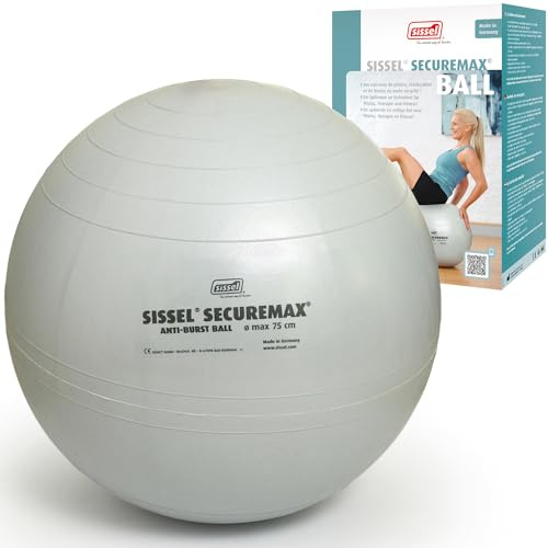 SISSEL® SECUREMAX® Gymnastikball | Fitness & Therapie Ball | Belastbar bis 500 kg | 100% PVC & recyclebar | SECUREMAX-Sicherheitssystem | Inkl. Übungsposter & Stöpselheber