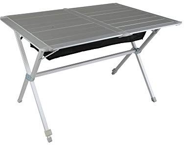 BERGER Campingtisch mit rollbarer Tischplatte - Klapptisch Höhenverstellbar Klappbar | Gartentisch, Esstisch, Balkon, Garten, Terrasse (Aluminium)