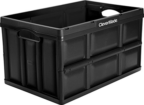 CleverMade CleverCrates 62 Liter Collapsible Storage Bin/Container: Solid Wall Utility Basket/Tote, Black