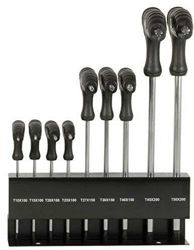 SW-Stahl 31660L T-Griff Winkelschraubendrehersatz, T-Profil T10-T50, 9tlg. | Ergonomisches Torx Schlüssel Set aus CR-V Stahl für Werkstatt & Montage, Hebelwirkung durch robusten T-Griff Werkzeug Satz