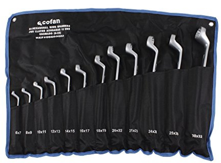 Cofan Set de 12 llaves acodadas | Fabricadas en acero al cromo vanadio | Medidas de las llaves de 6-7 mm a 30-32 mm26,25-28,30-32)