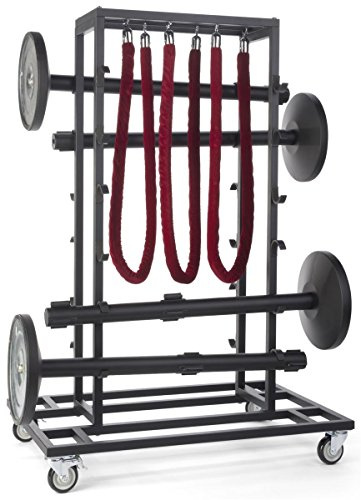 QueuePole by Displays2go Stanchion Cart (12 Poles), Rope Storage, Locking Wheels, Black (RCCCRTBK)