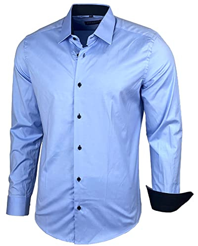 Baxboy R-44, camicia da uomo a maniche lunghe, slim fit, facile da stirare, per lavoro, matrimonio, tempo libero Azzurro L