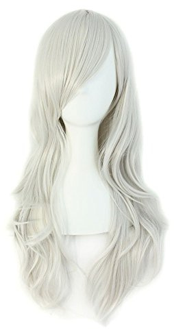 MapofBeauty 70 cm Langes Lockiges Haarspitzen Cosplay Perücke, Silbergrau | 28 Zoll Perücke, Fashion