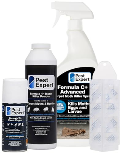 Pest Expert Carpet Moth Killer Kit - Pest Expert Formula C+ 1L, Carpet Powder 300g, Moth Fogger Bomb 150ml & Moth Traps – Standard Kit for Maximum Strength Treatment & Control