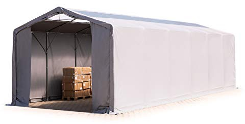 TOOLPORT Tendostruttura 6x12 m tenda capannone con lucernari telo in PVC 850 N impermeabile grigio - altezza laterale 3m