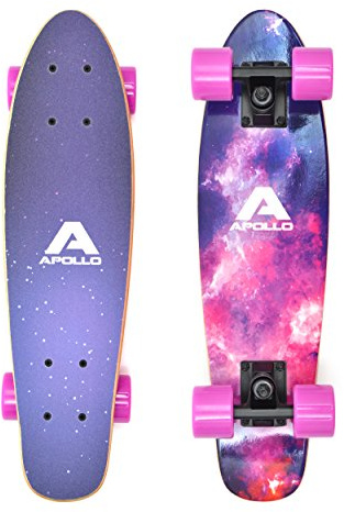 Apollo Fancy skateboard, vintage minikryssare | komplett, 22,5 tum | Minibräda med trädäck | Miniskateboard med och utan LED-hjul | Skateboard barn från 8 år åldersrekommendation