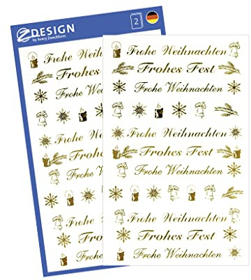 AVERY Zweckform 44 Aufkleber Weihnachten Schriftzüge gold (Weihnachtssticker transparente Folie, selbstklebende Weihnachtsdeko Karten, Tüten) 2 Bogen/je 22 Sticker,Goldene Weihnachtsschriftzüge, 52391