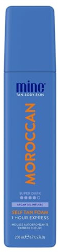 MineTan My Moroccan självbrunande skum – en särskilt återfuktad, supermörkbrun finish, 1 timmars expressbrun, vegansk självbrun-mousse, 200 ml
