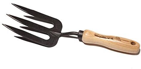 Unbekannt Handgabel - geschmiedet - mit 3 Zinken und 14 cm langem Eschenholzgriff - Krumpholz Gartengerät