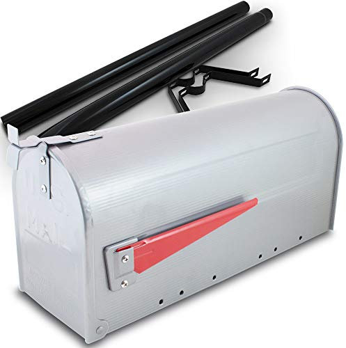 Bituxx US Mailbox Amerikanischer Briefkasten Standbriefkasten Wandbriefkasten Letterbox Silber Inclusive Standpfosten