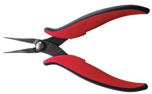Hakko CHP PN-2002-M Long Needle-Nose Pliers, Pointed Nose, Rounded Outside Edge, Smooth Jaws, 32mm Jaw Length, 1mm Nose Width, 3mm Thick Steel, Red, Black