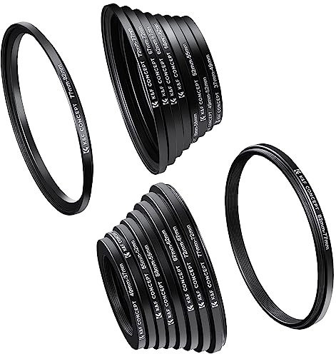 K&F CONCEPT 18 teiliges Filteradapter Set Kamera Objektiv Filter Metall Step Up Ringe 9er Step Down Ringe Set für Canon Nikon Sony Sigma Tamron