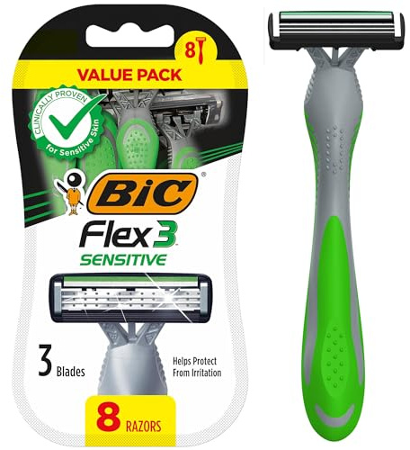 BIC Flex 3 Men's Disposable 3-Blade Razors, Smooth Shave Razors With Pivoting Head and Aloe Strip, 8-Pack
