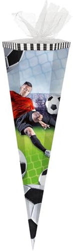 alles-meine.de GmbH Schultüte - Fußball - Fußballspieler/Soccer - 50 cm - rund - mit Tüllabschluß - Zuckertüte - mit/ohne Kunststoff Spitze - für Jungen/Fussballer - to..