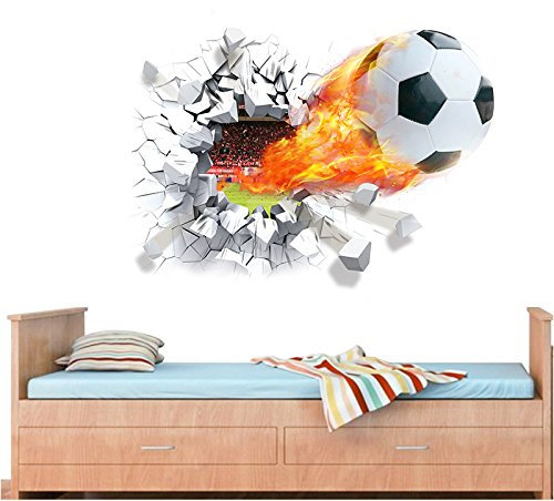 AUVS® Adhesivo decorativo 3D de vinilo para pared (50 x 70 cm), diseño de balón de fútbol rojo