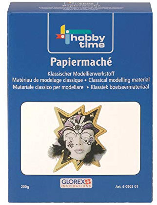 GLOREX 6 0902 01 - Papiermaché elfenbein, Pappmaché in einer 200 g Box, papierähnliche Modelliermasse als klassischer Modellierwerkstoff, ideal zum Gestalten von Masken und Reliefs