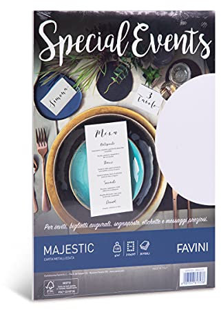 FAVINI A690154 carta Metallizzata Special Events Bianco 120 gr/m2 A4 (21x29,7cm) Risma da 20 Fogli Finitura Perlescente Ideale per Eventi Speciali Stampabile Made in Italy
