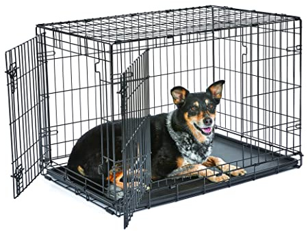 Ny värld 36 tum dubbeldörr vikbar metall hund låda, inkluderar läckagesäker plastbricka; hundburen mäter 36 L x 23 B x 25 h tum, passar mellanliggande hundraser