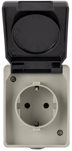 REV AquaBase 1-fach Steckdose - Feuchtraum, spritzwassergeschützt IP54 zweipolig, bis 2,5mm², 230V~, 50Hz, 16A,Aufputz, grau