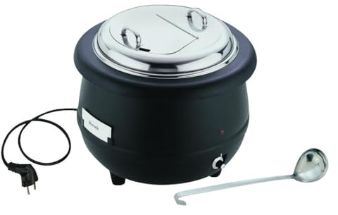 APS 11910 Elektrischer Suppentopf, 10 Liter, 400-450 W, Ø 40 cm, Höhe 37 cm, Aluminium, herausnehmbarer Einsatz aus Edelstahl, inkl. Löffel, bis 80° C