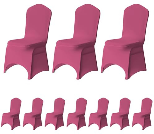 Trimming Shop Spandex Chaise Housse Tissu Extensible Amovible Lavable Protection Housses pour Mariages Banquets Cérémonie Hôtel Dîner Fêtes Décoration - Fuchsia, 10pcs