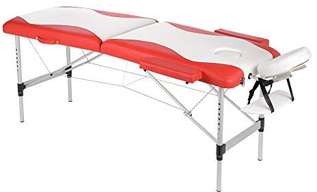 Melko Mobile Massageliege klappbar höhenverstellbar Therapieliege Massagetisch Massagebank Massagebett Weiß/Rot
