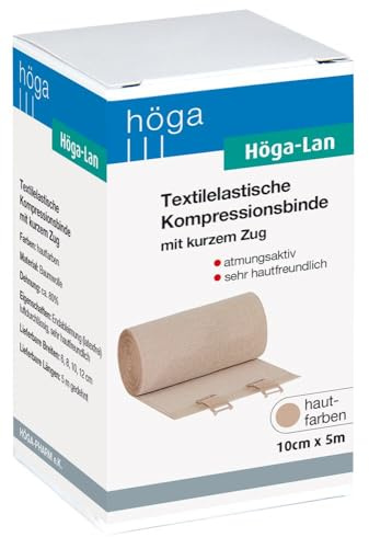 Höga Lan, Textilelastische Kompressionsbinde mit kurzem Zug - 10 cm x 5 m gedehnt – sehr hautfreundlich, atmungsaktiv, elastisch, waschbar