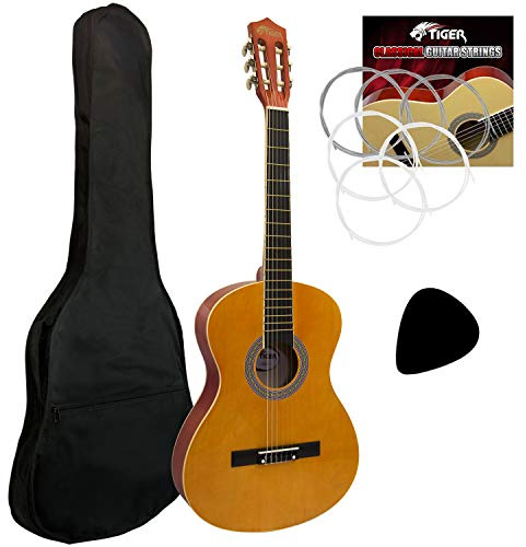 Tiger - Guitarra de concierto (tamaño 4/4, incluye accesorios), color natural