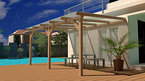 solidBASIC 600x200 cm BxT Leimholz Terrassenüberdachung + Stegplatten + Zubehör - Unbehandelt/Natur - ÜBERDACHUNG TERRASSENDACH Holz VORDACH CARPORT TERRASSE WINTERGARTEN GARTENLAUBE PAVILLON 6x2 m