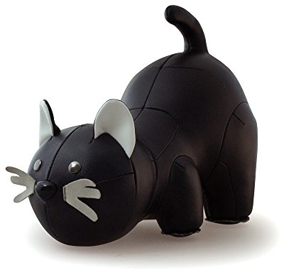 Züny Katze, Buchstütze, Türstopper, Briefbeschwerer, Kunstleder, 1 Kg (Schwarz)